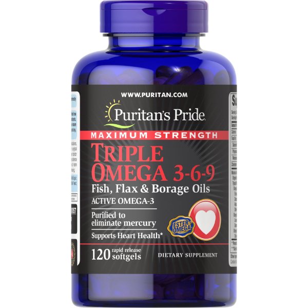 Puritan’s Pride Maximum Strength Triple Omega 369 Fish, Flax & Borage Oils by 120 softgels
