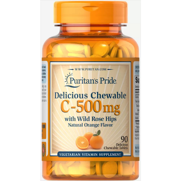 Puritan’s Pride Chewable Vitamin C 500 mg with Rose Hips by 90 tablets
