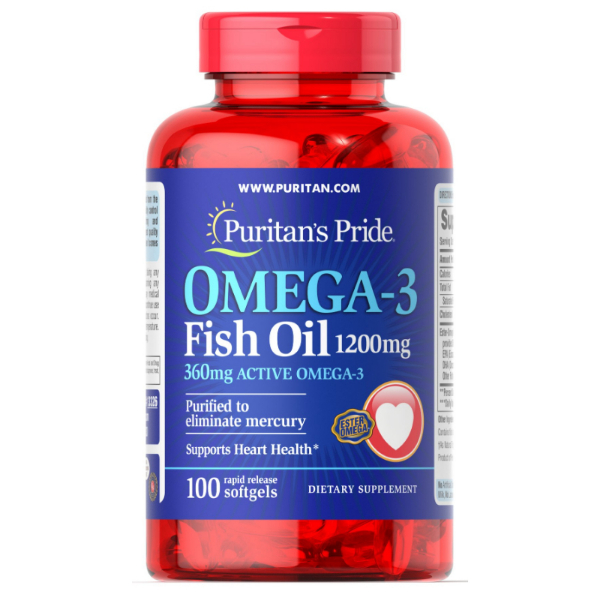 Puritan’s Pride Omega-3 Fish Oil Coated 1200 mg by 100 softgels ...