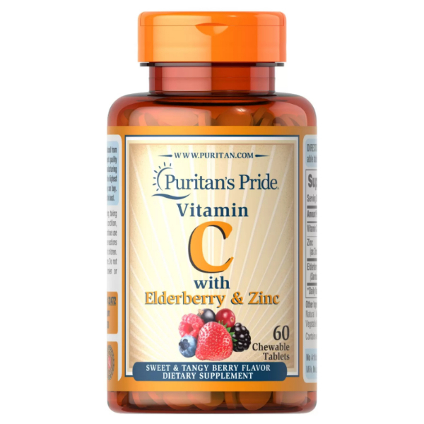 Puritan’s Pride Vitamin C with Elderberry & Zinc by 60 Chewable Tablets ...