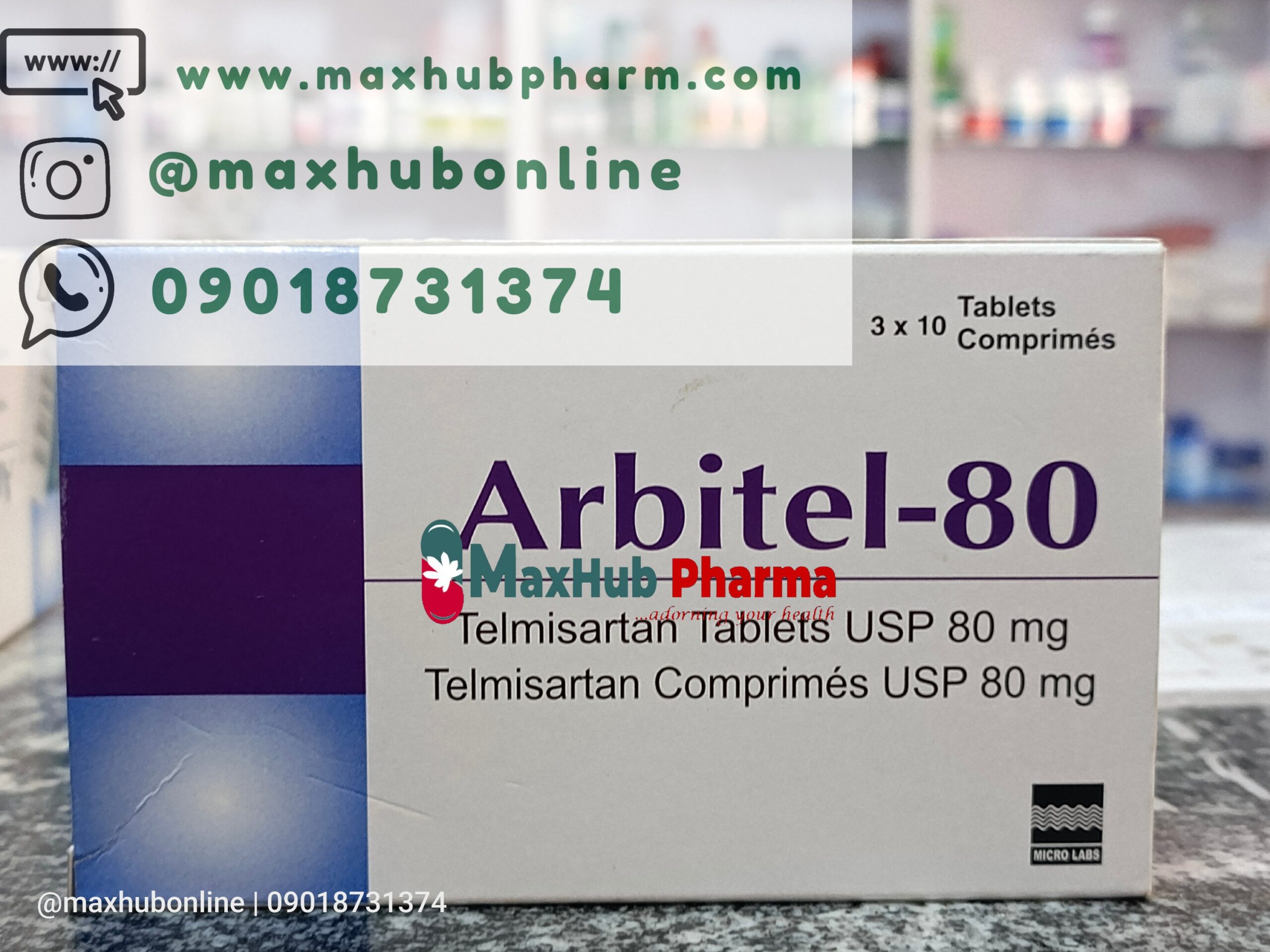 Arbitel-80 Telmisartan 80mg by 30 Tablets - Maxhub Pharmacy